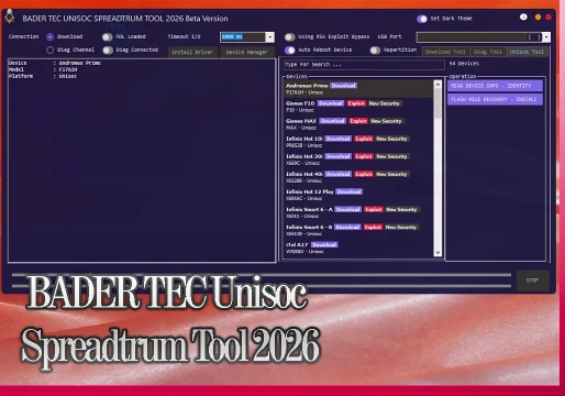 BADER TEC Unisoc 2026 Beta: Flash PAC, Remoção de FRP e Diagnóstico