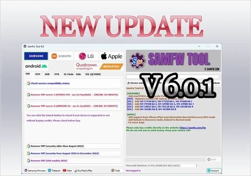 SamFw Tool v6.0.1: Samsung, Qualcomm, MediaTek, Xiaomi , LG